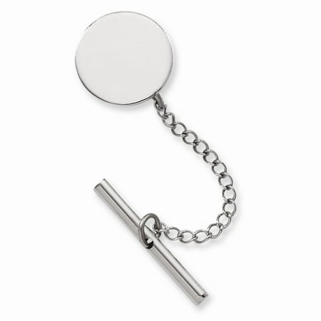 Rhodium-plated Engravable Round Polished Tie Tack. Lovely Leatherrete Gift Box Included