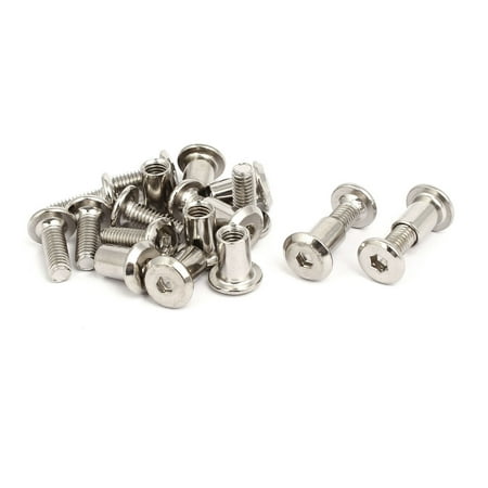 M6x15mm Male Thread Cupboard Cabinet Socket Hex Screw Post Silver Tone 10pcs