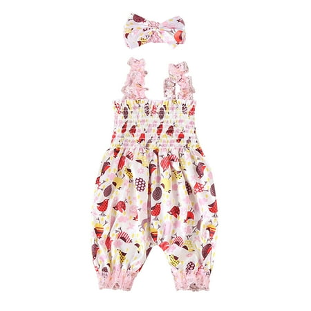 AIMAOMI Baby Girls Jumpsuit 1 Piece Easter Eggs Strap Lace Romper H