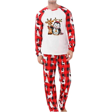 

Honeeladyy Christmas Family Pajamas Parent-child Warm Christmas Set Printed Home Wear Pajamas Two-piece Dad Set Red Clearance under 10$