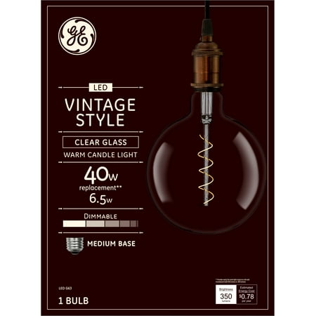 GE Vintage Style LED Large Globe Light Bulb Warm Candlelight G63 Globe Bulb 1pk
GE Vintage Style LED Large Globe Light Bulb Warm Candlelight G63 Globe Bulb 1pk