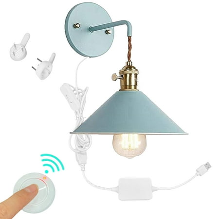 FSLiving Remote Control Retro Wall Light with USB Plug Receiving Controller Metal Macaron Color Wall Sconce with Recessed Push Button Switch Cord (4.9 Feet) and Remote Control Switch - Blue
FSLiving Remote Control Retro Wall Light with USB Plug Receiving Controller Metal Macaron Color Wall Sconce with Recessed Push Button Switch Cord (4.9 Feet) and Remote Control Switch - Blue