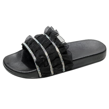 

BELLZELY Womens Shoes Wide Width Clearance Trendy Women Ankle Strap Lace Summer Slide Sandals Flats Flip-Flops Shose