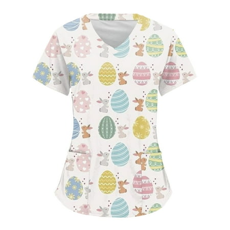 Women Scrubs Top Working Uniform Nurses Clothing Workwear Easter Cartoon Rabbit Printed Short Sleeve V-Neck Workwear TShirt Top Blouse With Pockets
Women Scrubs Top Working Uniform Nurses Clothing Workwear Easter Cartoon Rabbit Printed Short Sleeve V-Neck Workwear TShirt Top Blouse With Pockets