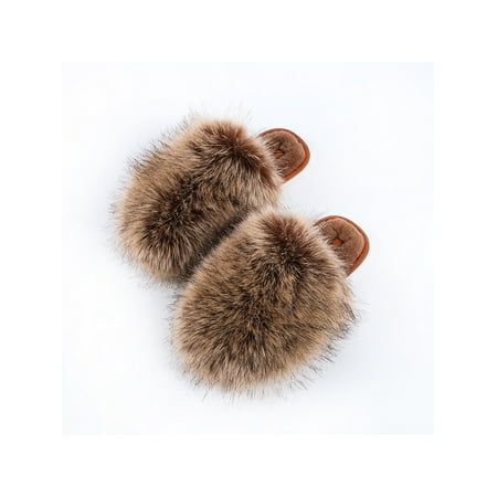 Fangasis Ladies Furry Flat Slippers Womens Close Toe Fluffy Mules Sliders Shoes