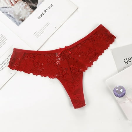 Women s Dig-Free Comfort Waistband with Lace Microfiber Thong 6-Pack