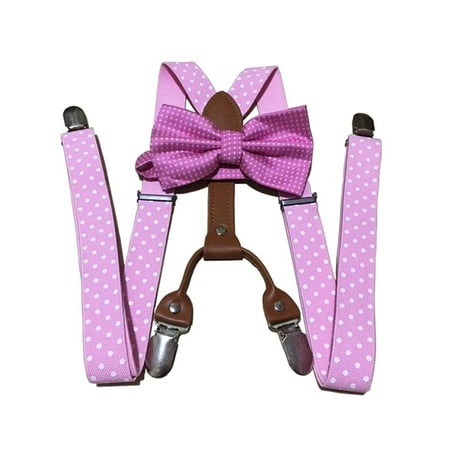 Men Women Polka Dot Tie Suspenders 4 Clips Leather Suspensorio Braces