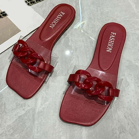 Summer Saving Clearance! Tuobarr Women s Slide Sandals Womens Summer Fashion Flat Slippers Solid Color Chain Decoration Casual Slippers Red US Size 5.5
Summer Saving Clearance! Tuobarr Women s Slide Sandals Womens Summer Fashion Flat Slippers Solid Color Chain Decoration Casual Slippers Red US Size 5.5
