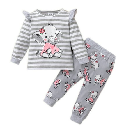 NZRVAWS Baby Girls Outfits Long Sleeve Elephant Print Stripe Ruffle Sleeve Round Neck Top +Elephant Print Pants 2Pcs Clothes Set 6-9 Months Gray
NZRVAWS Baby Girls Outfits Long Sleeve Elephant Print Stripe Ruffle Sleeve Round Neck Top +Elephant Print Pants 2Pcs Clothes Set 6-9 Months Gray