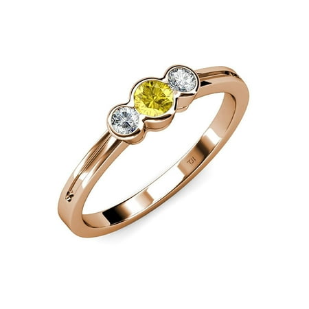 Yellow Sapphire and Diamond (SI2-I1 G-H) Three Stone Ring 0.50 ct tw in 14K Rose Gold.size 8.0
Yellow Sapphire and Diamond (SI2-I1 G-H) Three Stone Ring 0.50 ct tw in 14K Rose Gold.size 8.0