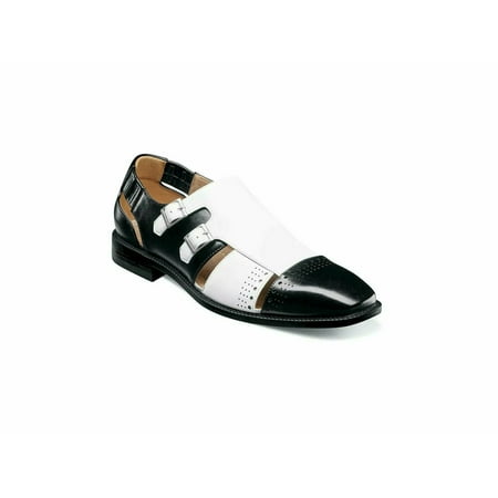 Stacy Adams Calleo Fisherman Sandal Gunmetal Buckles Black and White 25526-111