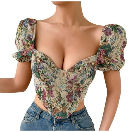 YYDGH Women Vintage Floral Crop Top Summer Puff Sleeve V-Neck Bodycon T-Shirt Back Zipper Retro Bustier Corset Top White S
YYDGH Women Vintage Floral Crop Top Summer Puff Sleeve V-Neck Bodycon T-Shirt Back Zipper Retro Bustier Corset Top White S