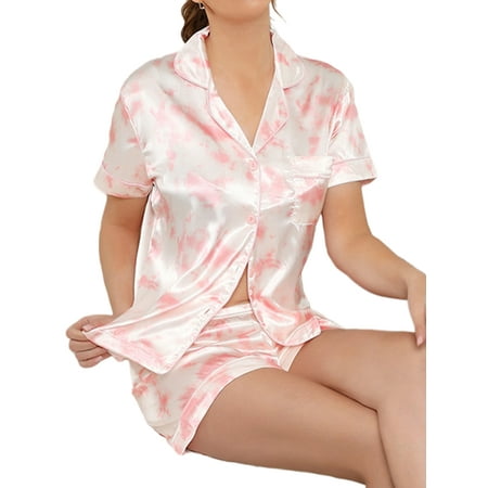 UKAP Silk Satin Pajamas Set for Women Short Sleeve Nightgowns Loungewear Button Down Sleepwear Nightwear White Pink XL
UKAP Silk Satin Pajamas Set for Women Short Sleeve Nightgowns Loungewear Button Down Sleepwear Nightwear White Pink XL