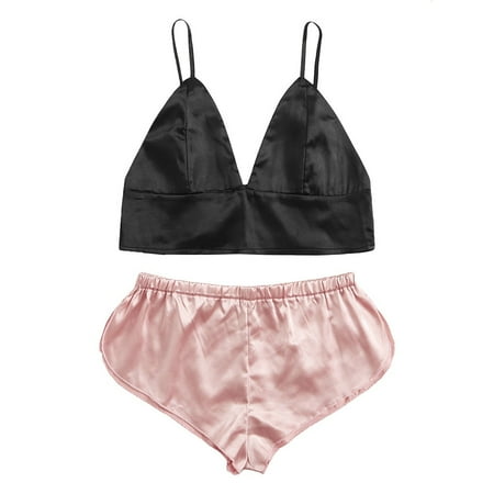 Follure Ladies casual underwear bra Fashion Women Satin Wireless Bra Camisole Shorts Set Sleepwear Pajamas Lingerie Black S
Follure Ladies casual underwear bra Fashion Women Satin Wireless Bra Camisole Shorts Set Sleepwear Pajamas Lingerie Black S