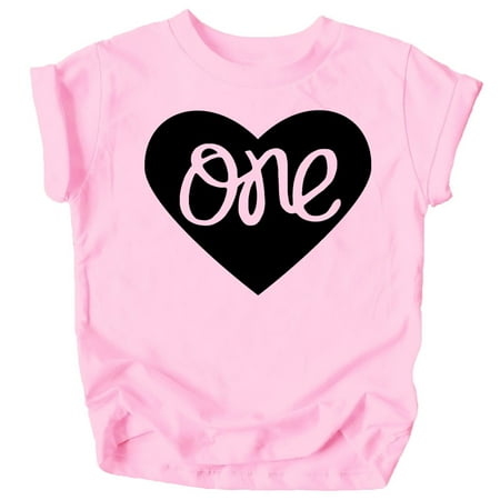 One in Heart 1st Birthday Shirt for Baby Girls First Birthday Outfit Pink Shirt