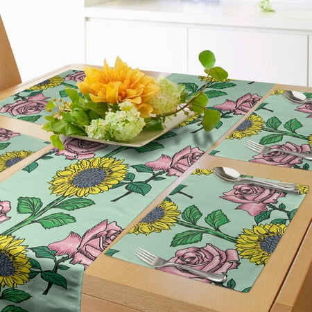 Flower Table Runner & Placemats Cartoonish Blossoming Sunflower and Roses Pattern Set for Dining Table Decor Placemat 4 pcs + Runner 12 x90 Mint Green Multicolor by Ambesonne
Flower Table Runner & Placemats Cartoonish Blossoming Sunflower and Roses Pattern Set for Dining Table Decor Placemat 4 pcs + Runner 12 x90 Mint Green Multicolor by Ambesonne