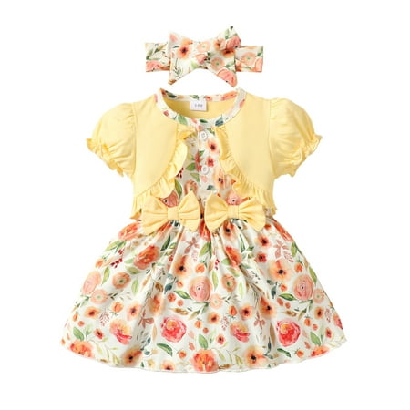 KIMI BEAR Newborn Girls Dress 9 Months Newborn Girls Spring Summer Dress 12 Months Newborn Girls Small Floral Fake-Two-Pices Short Puff Sleeve Dress + Headband 2PCS Set Yellow
KIMI BEAR Newborn Girls Dress 9 Months Newborn Girls Spring Summer Dress 12 Months Newborn Girls Small Floral Fake-Two-Pices Short Puff Sleeve Dress + Headband 2PCS Set Yellow