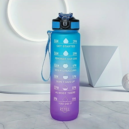 XGZHPJZS 1pc 1000ml/33.81oz Gradient Color Water Bottle With Time Marker Leakproof Flip Top Straw Drinking Cup With Carrying Strap Suitable For Fitness Yoga Hiking Sports
XGZHPJZS 1pc 1000ml/33.81oz Gradient Color Water Bottle With Time Marker Leakproof Flip Top Straw Drinking Cup With Carrying Strap Suitable For Fitness Yoga Hiking Sports