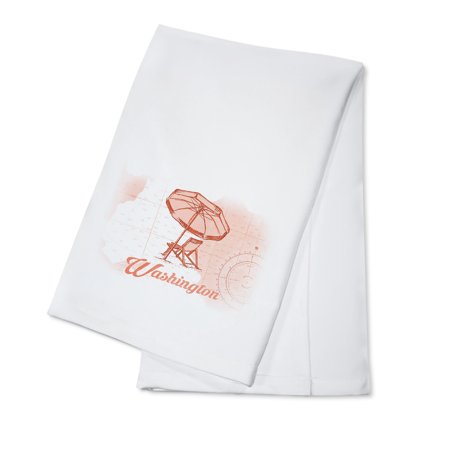 Washington - Beach Chair & Umbrella - Coral - Coastal Icon - Lantern Press Artwork (100% Cotton Kitchen Towel)
