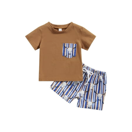 Baby Boys Outfits Summer Short Sleeve T-shirt with Breast Pocket and Bull Head Stripe Print Elastic Shorts Set
Baby Boys Outfits Summer Short Sleeve T-shirt with Breast Pocket and Bull Head Stripe Print Elastic Shorts Set