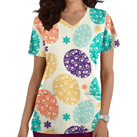LSLJS Women Easter Nursing Scrubs Top Egg Rabbits Print T Shirt V-Neck Working Uniform Workwear Pocket Tops on Clearance
LSLJS Women Easter Nursing Scrubs Top Egg Rabbits Print T Shirt V-Neck Working Uniform Workwear Pocket Tops on Clearance