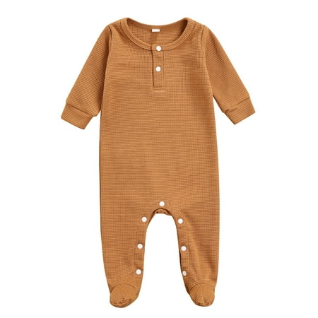 Canrulo Newborn Baby Boys Girls Footed Cotton Jumpsuit Infant Casual Solid Long Sleeve Round Neck Romper Brown 9-12 Months
Canrulo Newborn Baby Boys Girls Footed Cotton Jumpsuit Infant Casual Solid Long Sleeve Round Neck Romper Brown 9-12 Months