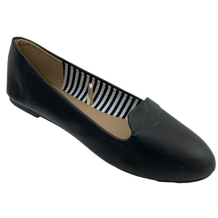 Womens Faux Suede Loafer Smoking Shoes Flats 4024 Black PU 11