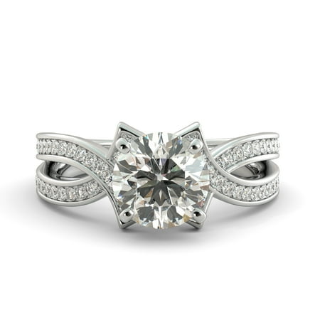 2.35 ct Round Brilliant Moissanite & Diamond Engagement Ring 18k White Gold