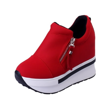 ZXHACSJ Women Wedges Boots Platform Shoes Slip On Boots Fashion Casual Shoes Red 38