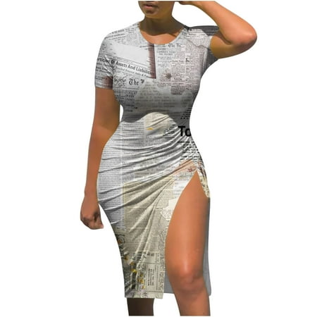 2023 New Newspaper Printed Slim Sexy Women s Dress Summer Short Sleeve Crew Neck Drawstring Slitting Dress
2023 New Newspaper Printed Slim Sexy Women s Dress Summer Short Sleeve Crew Neck Drawstring Slitting Dress