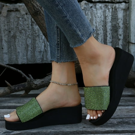 Cathalem Women Slope Heel Thick Bottom Slippers Fashion With Diamond Butterfly Decoration Wear Beach Mystique Sandals for Women Green 9
Cathalem Women Slope Heel Thick Bottom Slippers Fashion With Diamond Butterfly Decoration Wear Beach Mystique Sandals for Women Green 9