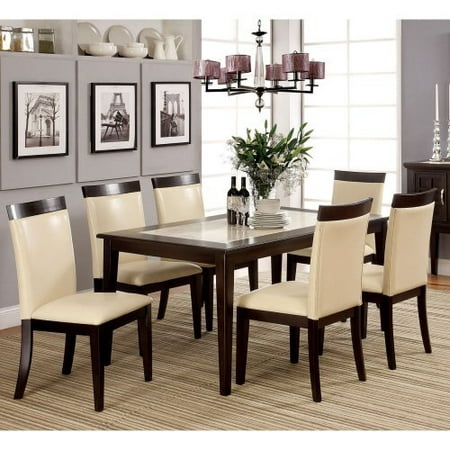 Furniture of America Lotties 7 Piece Faux Marble Dining Table Set