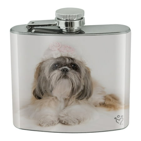 Shih Tzu Dog Precious Knit Hat Stainless Steel 5oz Hip Drink Kidney Flask