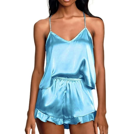 Women Satin Silk Pajamas Sets 2Pcs V Neck Cami Top Ruffle Hem Shorts Sets Lingerie Sleepwear
Women Satin Silk Pajamas Sets 2Pcs V Neck Cami Top Ruffle Hem Shorts Sets Lingerie Sleepwear