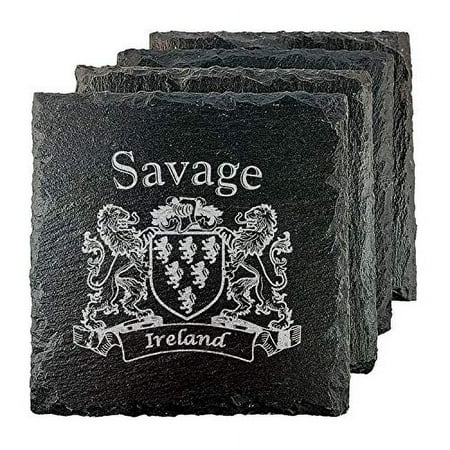 Savage Irish Coat of Arms Slate Coasters - Set of 4