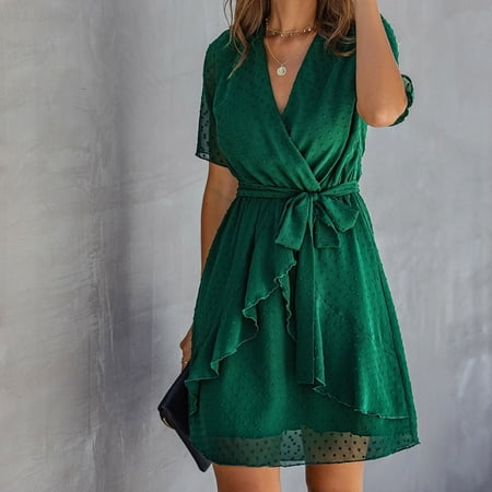 Inkach Ladies V-Neck Solid Color Chiffon Elastic Waist Ruffled Short-Sleeved Dress
Inkach Ladies V-Neck Solid Color Chiffon Elastic Waist Ruffled Short-Sleeved Dress