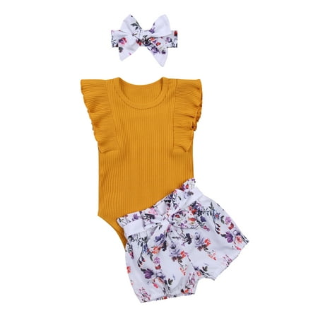 Canrulo Newborn Baby Girls Outfit Solid Sleeveless Romper Bodysuit Floral Shorts Headband 3Pcs Summer Clothes Yellow 12-18 Months
Canrulo Newborn Baby Girls Outfit Solid Sleeveless Romper Bodysuit Floral Shorts Headband 3Pcs Summer Clothes Yellow 12-18 Months