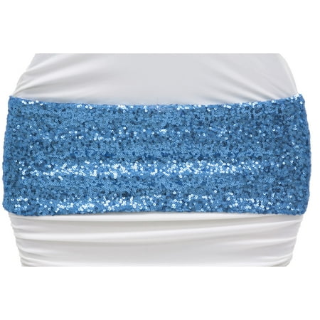 

Glitz Sequin Spandex Chair Band Approx. 5 inch wide x 12 inch length (unstretched) - Aqua Blue 1 Piece