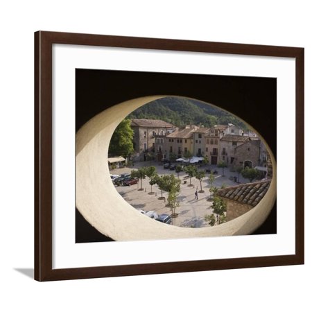 Town Square and Nearby Hills Through Oval Hotel Window Framed Print Wall Art By Dennis Johnson