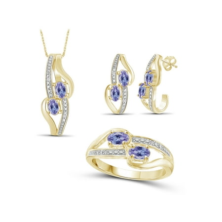 2.00 Carat T.G.W. Tanzanite And White Diamond Accent 14k Gold Over Silver 3-Piece Jewelry set