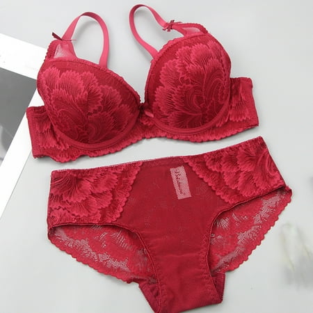 Zpanxa Women s Lingerie Set Sexy Lace Bra and Panties Summer Thin Lingerie Set Red S