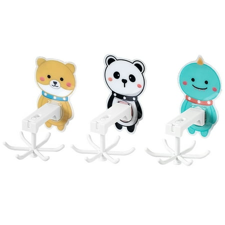 3 Pcs Cartoon Six-claw Hooks Wall-mounted Hook Key Holder Rotatable Storage Rack