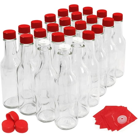 Classic Style Hot Sauce Glass Bottles with Red Caps and Shrink Bands 5 Oz - Case of 24