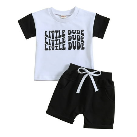 TAIAOJING Baby Boy Outfit Toddler Short Sleeve Letter Prints T Shirt Tops Shorts Child Kids Set& Clothes Set 3-6 Months