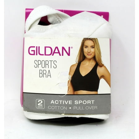 Gildan Sports Bras Active Sport Cotton Pull Overs White/Black 2 Pack