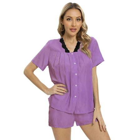Silky Pajamas Set for Women Short Sleeve Button-Down Tops and Shorts 2 Piece Pjs Summer Sleepwear Loungewear
Silky Pajamas Set for Women Short Sleeve Button-Down Tops and Shorts 2 Piece Pjs Summer Sleepwear Loungewear