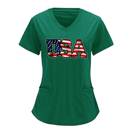 4th Of July American Flag Tops Scrubs For Women Tops Stretchy Flag Printing Print Short Sleeve V Neck Solid Shirts Blouse With Pocket Nursing Uniforms For Women
4th Of July American Flag Tops Scrubs For Women Tops Stretchy Flag Printing Print Short Sleeve V Neck Solid Shirts Blouse With Pocket Nursing Uniforms For Women