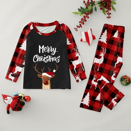 ERTUTUYI Family Pajamas Set Christmas Plaid Print Family Matching Clothing Kids Black 140
