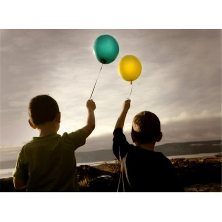 Two Children with Balloons Poster Print by Con Tanasiuk, 32 x 22 - Large