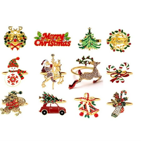 12 Pieces Christmas Napkin Rings Plated Metal Christmas Napkin Holder Ring Xmas Buckles Table Decor Holder
